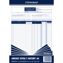 ARKUSZ SPISU Z NATURY A4...
